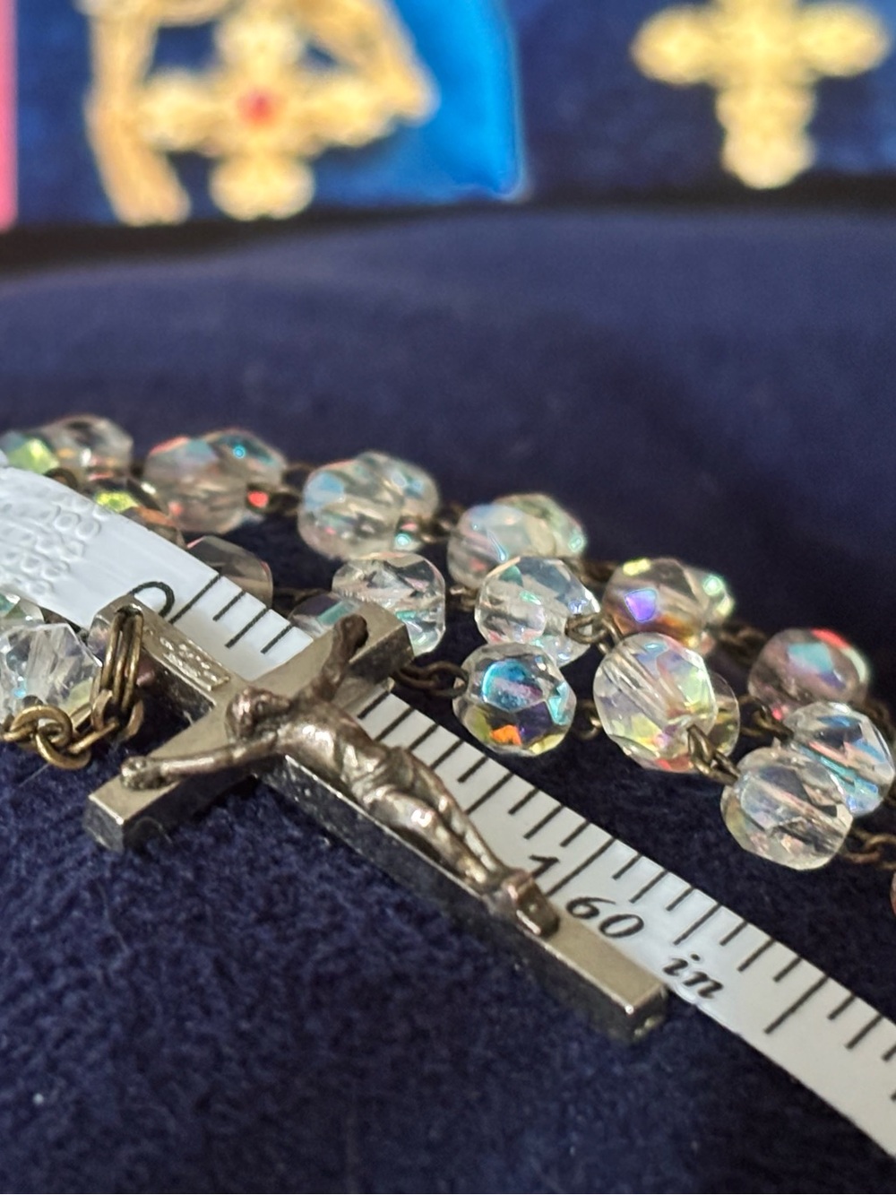 Vintage Aurora Borealis Rosary • Italy ROMA • Mid‑Century Mary Cutout - Picture 4 of 5